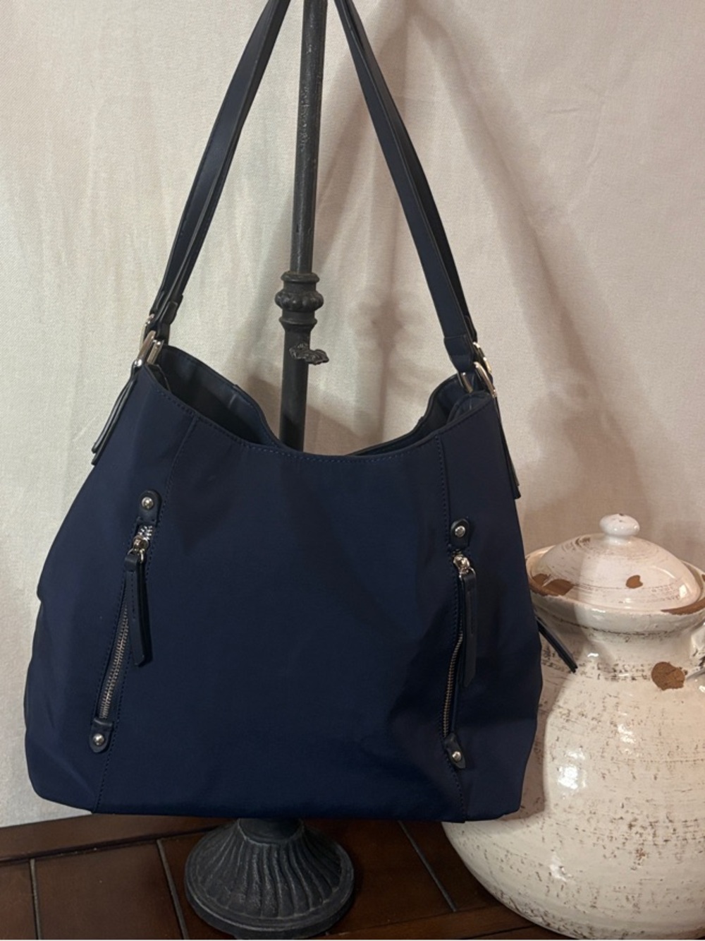 Clarks Navy Shoulder Hobo Bag with Front Zip Details